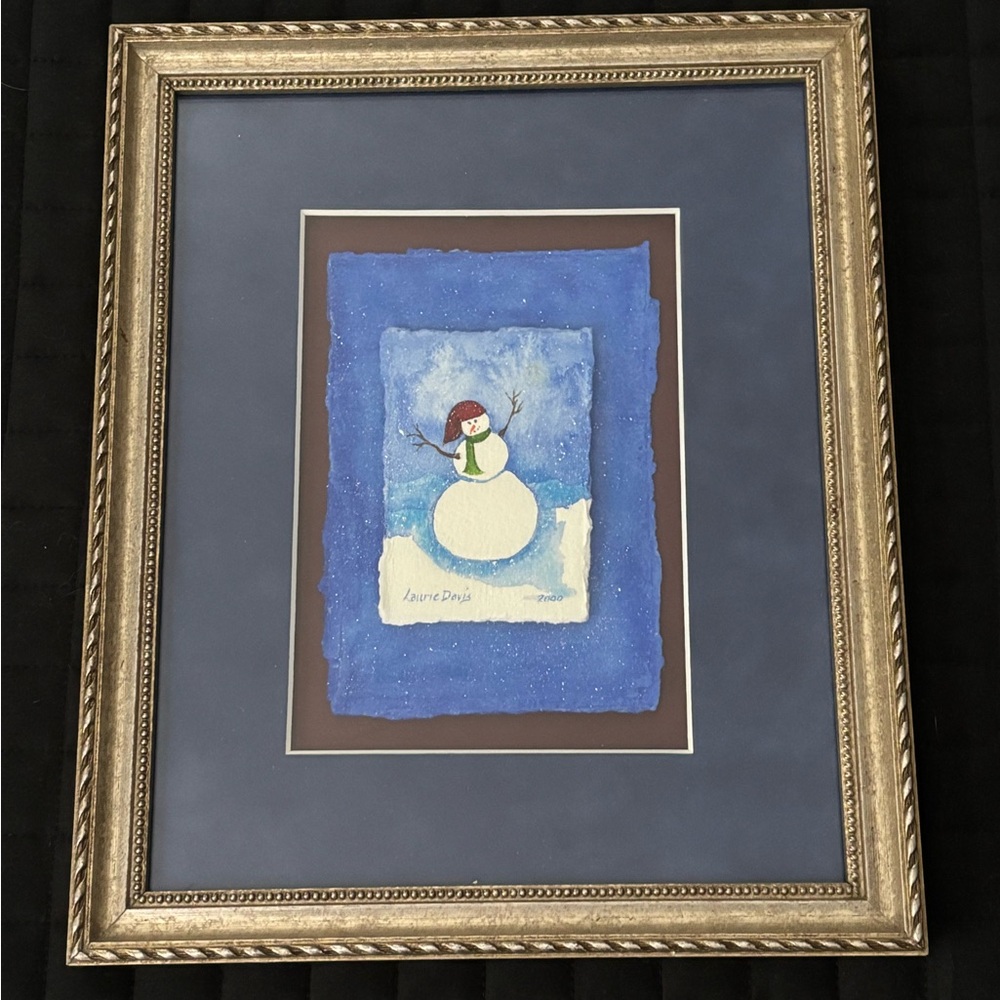 Handpainted/ custom framed snowman
